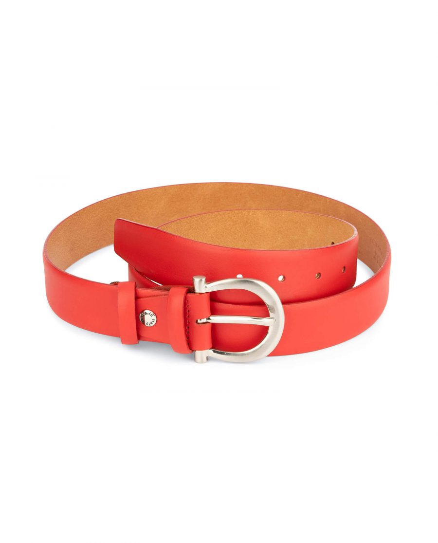 womens red leather belt with italian buckle 2 1