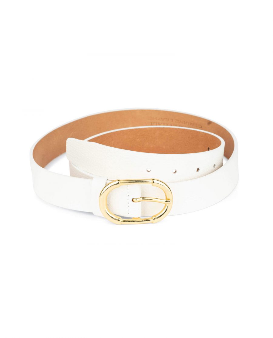 womens white belt with gold buckle 1