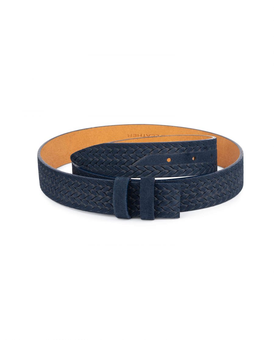 blue suede embossed leather belt strap 1