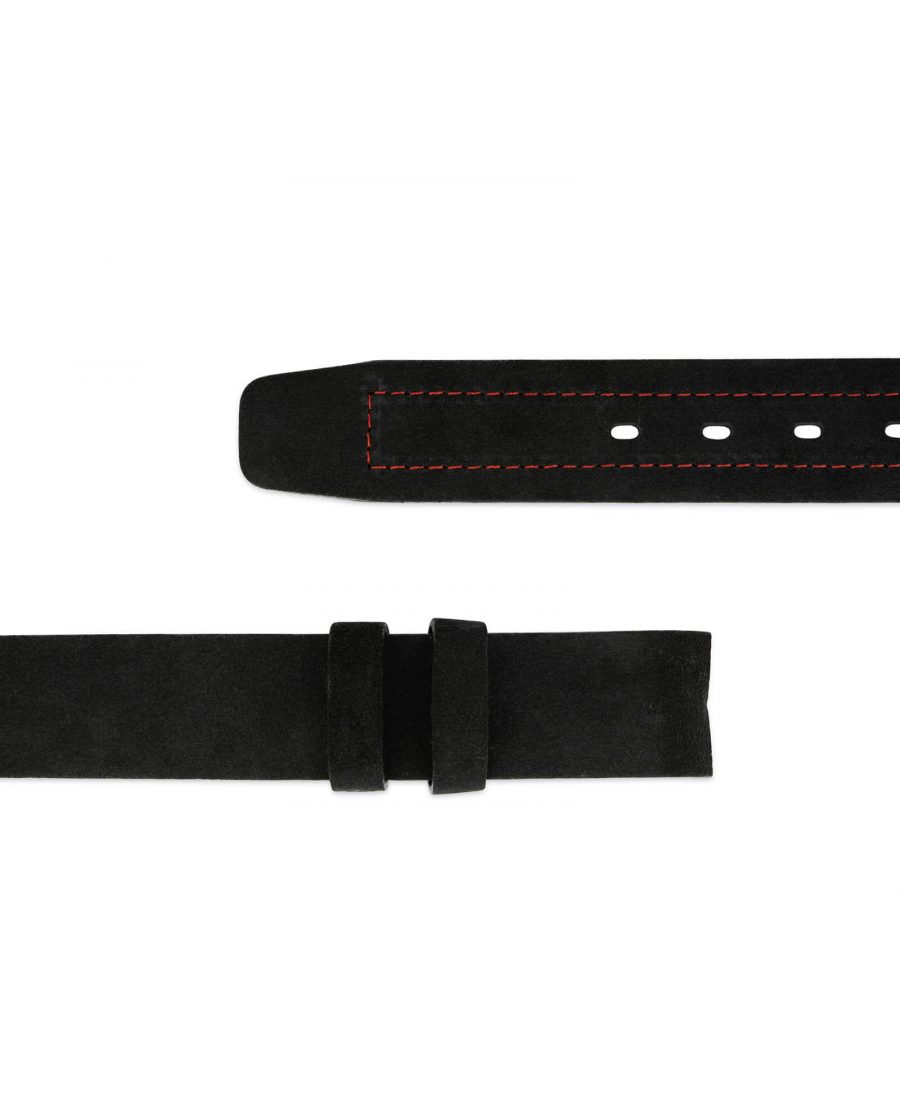 mens suede belt black with red stitching 2