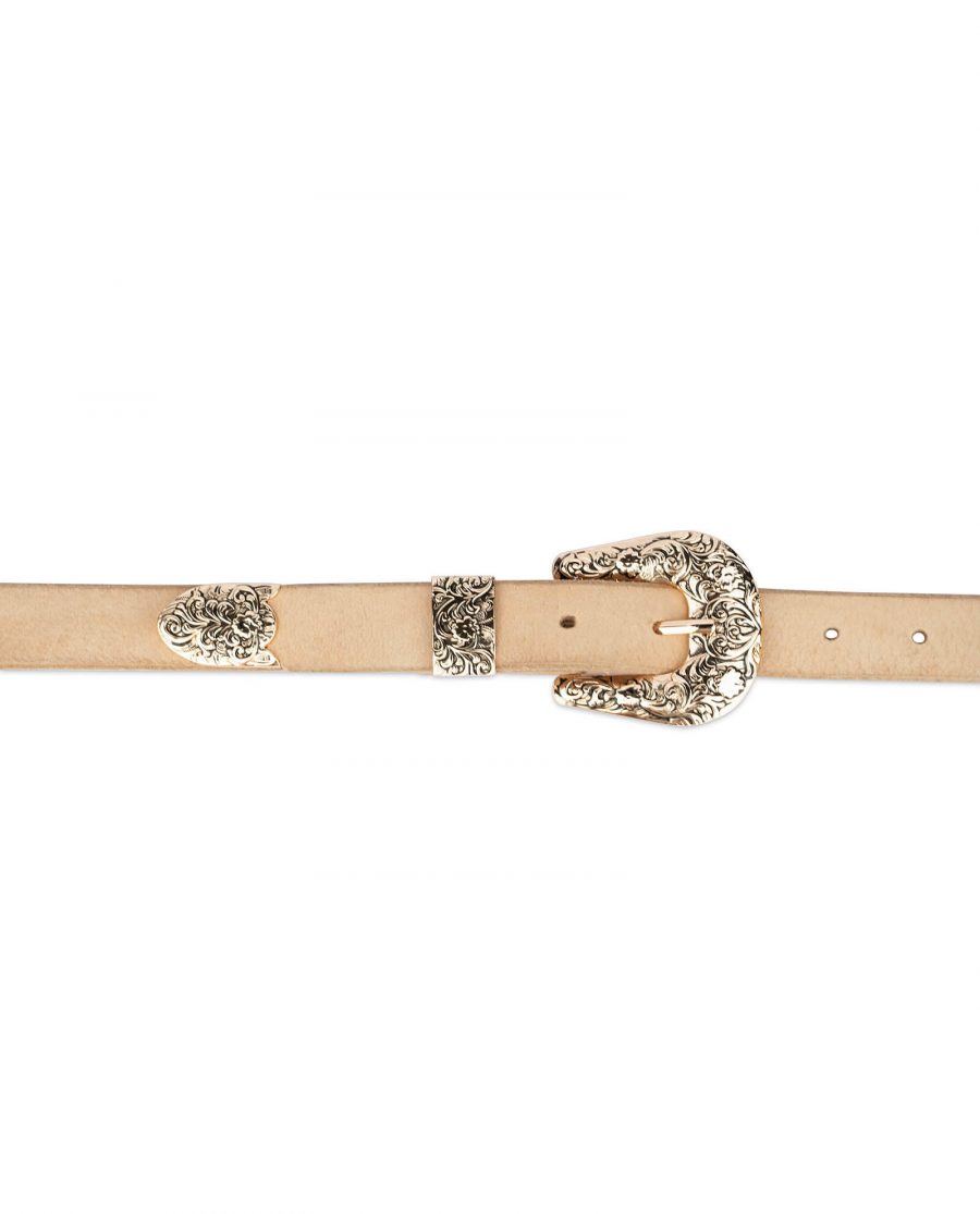 western natural full grain leather belt with gold buckle 3
