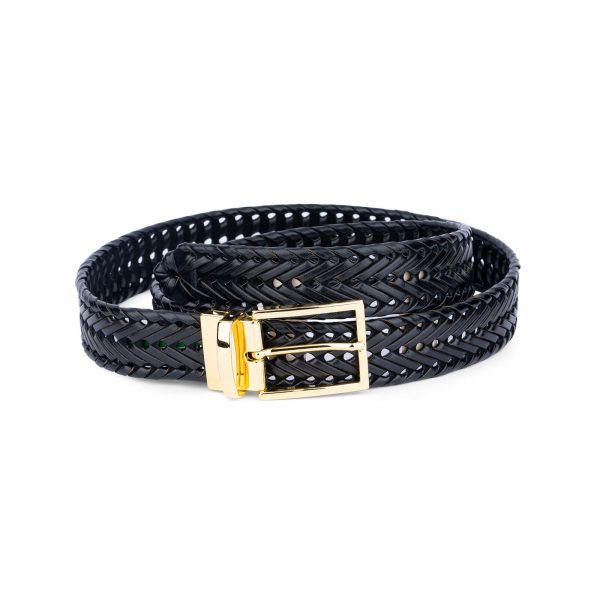 black woven mens belt with gold buckle 45usd 1