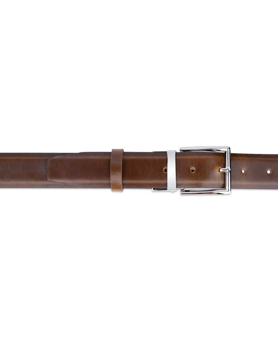 mens brown belt with silver buckle 35 mm 2