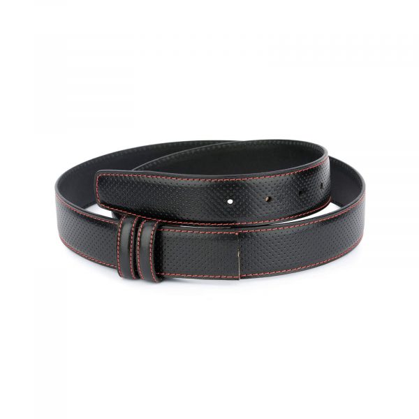 perforated black leather belt strap with red stitch 35usd 28 42 1