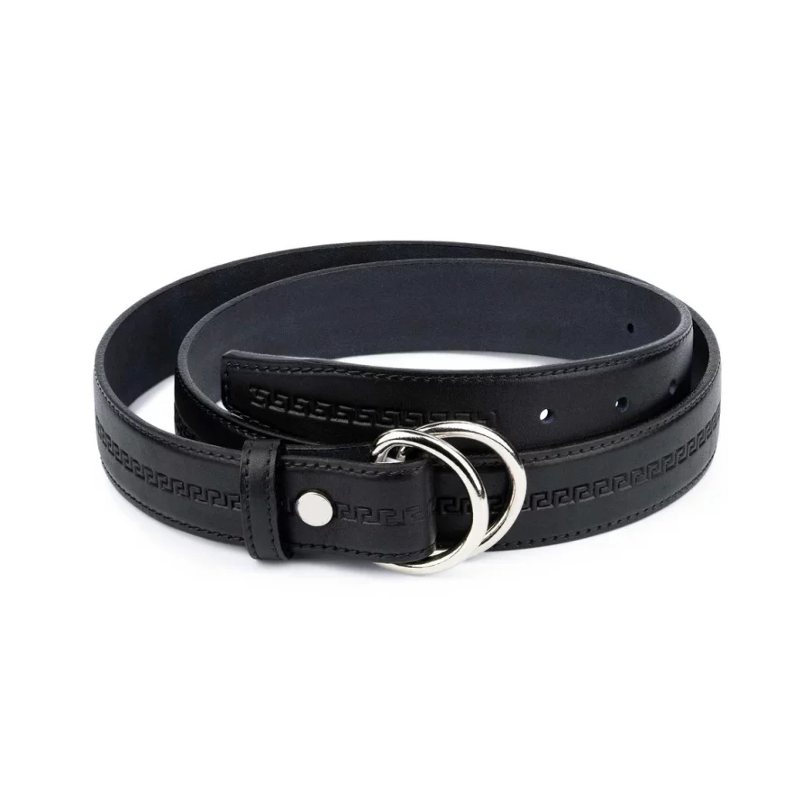 D Ring Belt Embossed Black Full Grain Leather 1