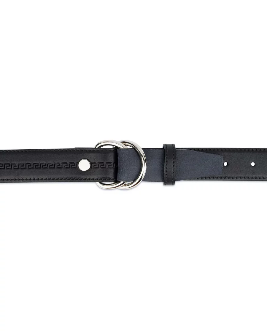 D Ring Belt Embossed Black Full Grain Leather 3