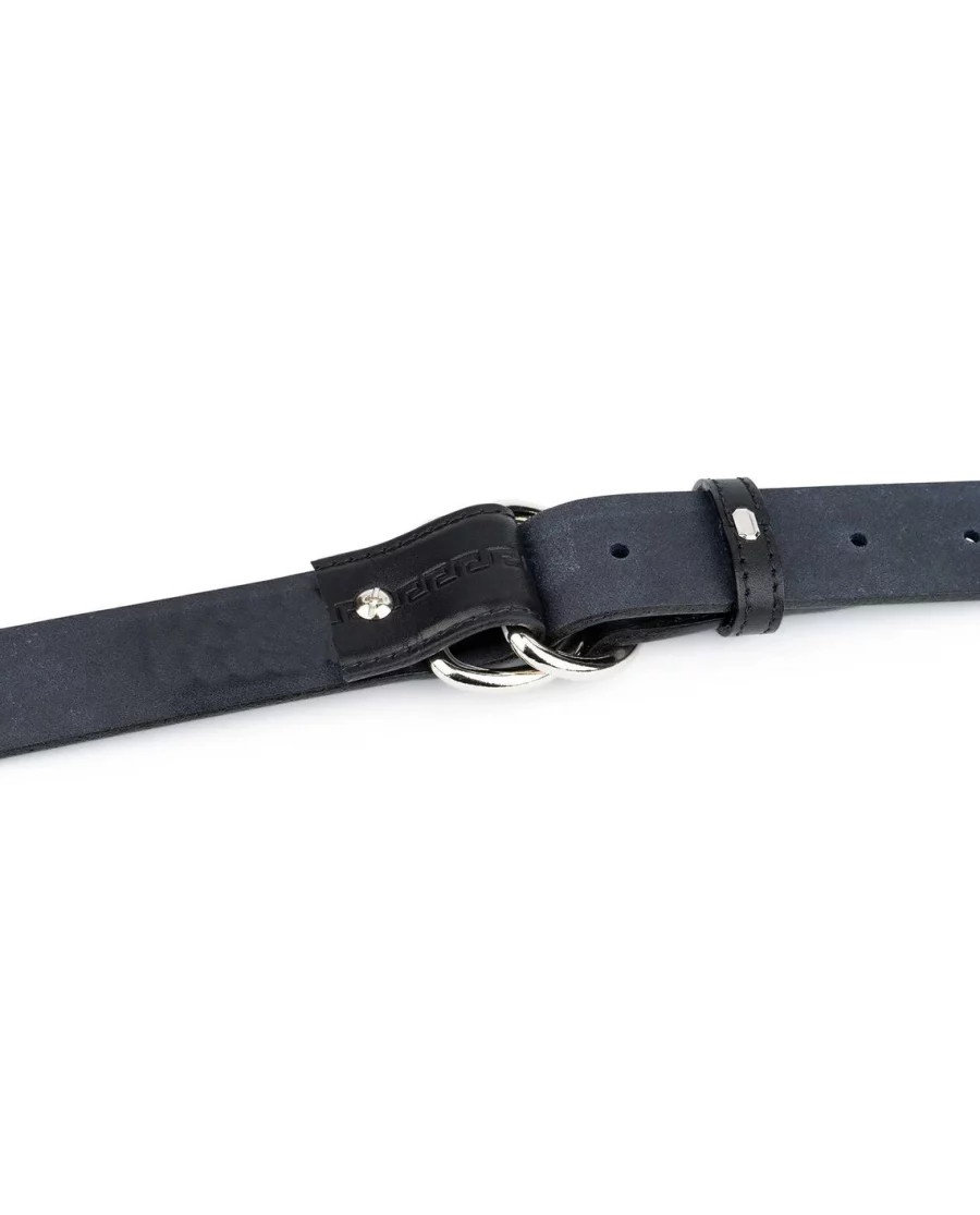 D Ring Belt Embossed Black Full Grain Leather 4