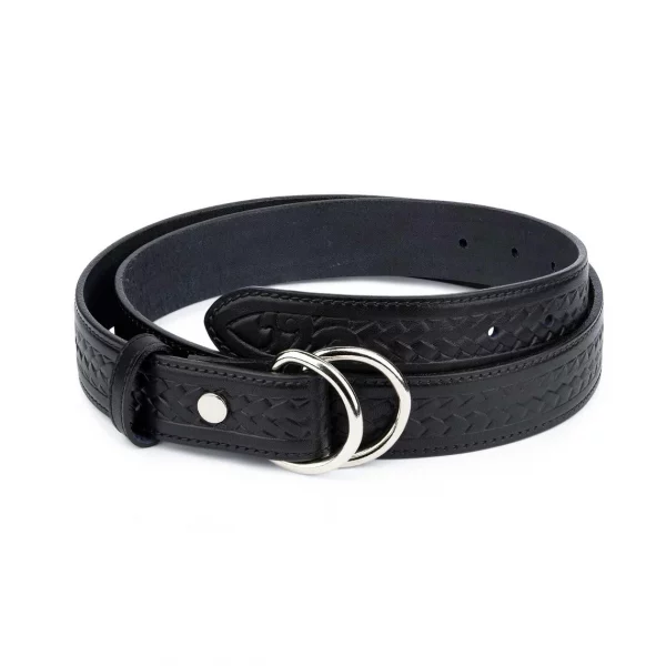 Double D Ring Belt Black Embossed Leather 1