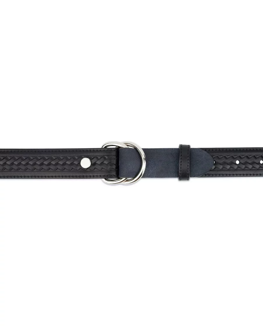 Double D Ring Belt Black Embossed Leather 3