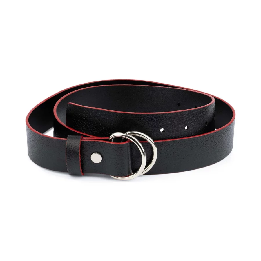 Mens D Ring Belt Black Leather With Red Edges 1