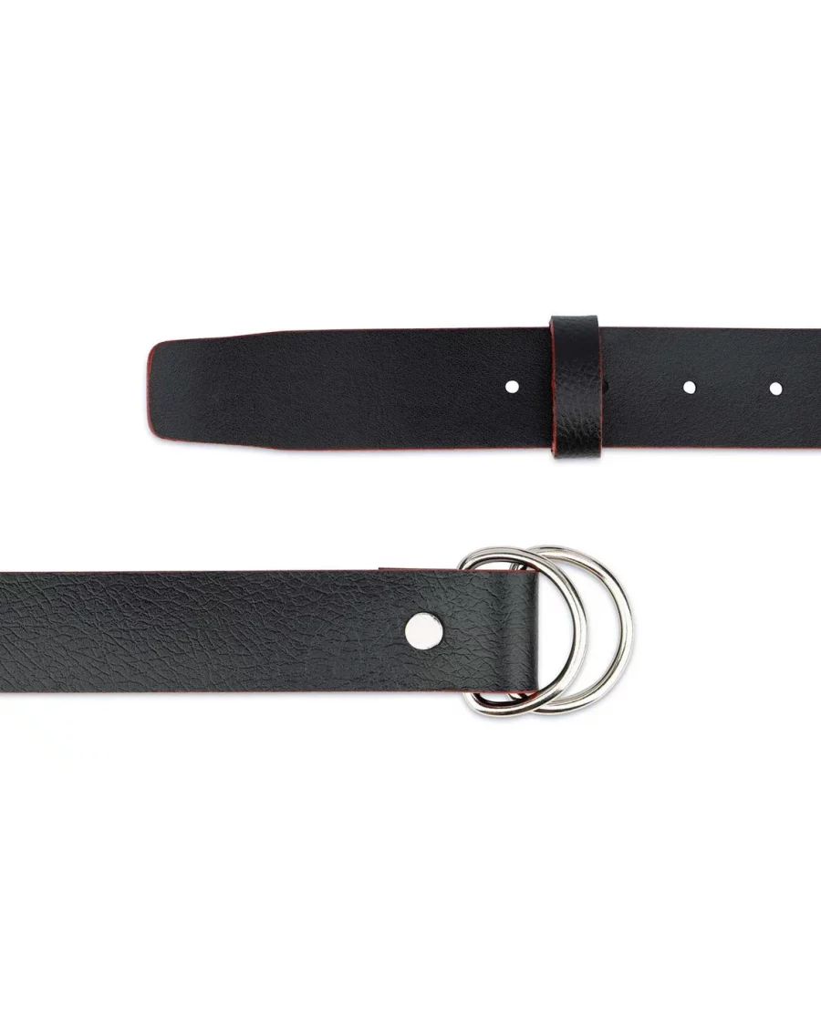 Mens D Ring Belt Black Leather With Red Edges 2