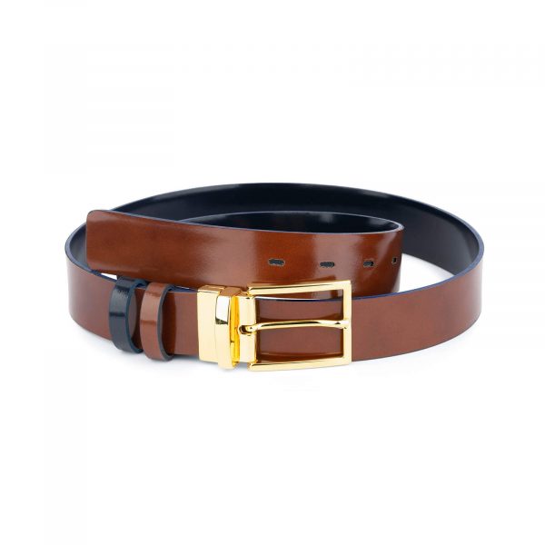 blue brown reversible mens belt with gold buckle 3 5cm 55usd 1