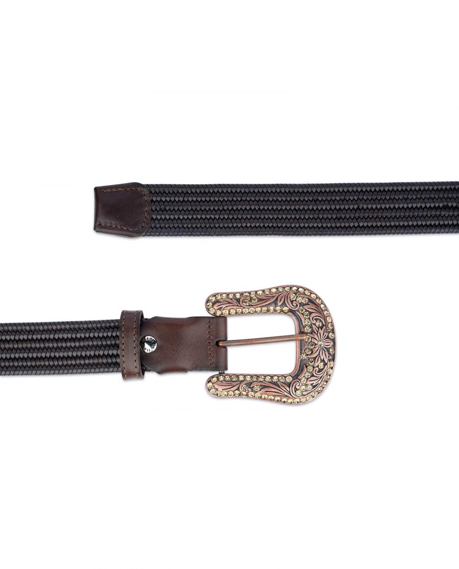 brown mens stretchy belt with western rhinestone buckle 3 5cm 75usd 2