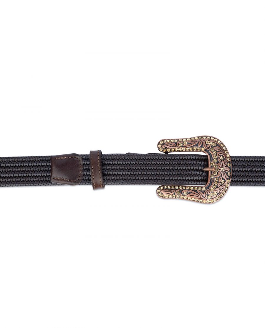 brown mens stretchy belt with western rhinestone buckle 3 5cm 75usd 3