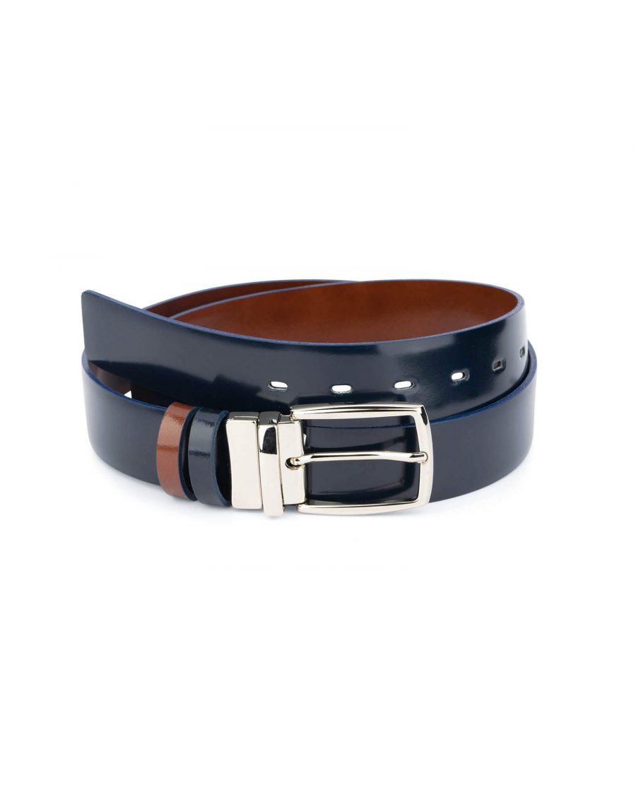 mens reversible belt with nickel buckle blue patent leather 3 5cm 55usd 1