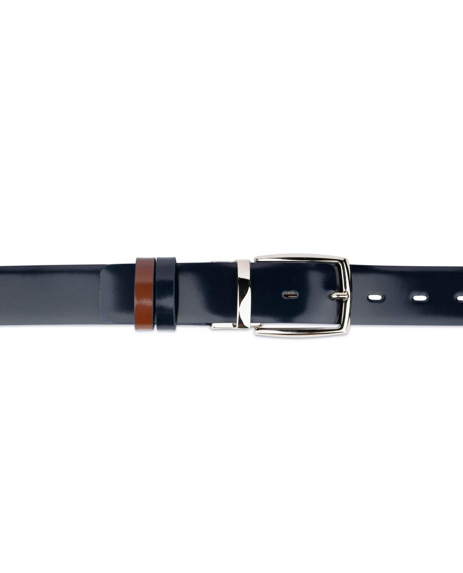 mens reversible belt with nickel buckle blue patent leather 3 5cm 55usd 2