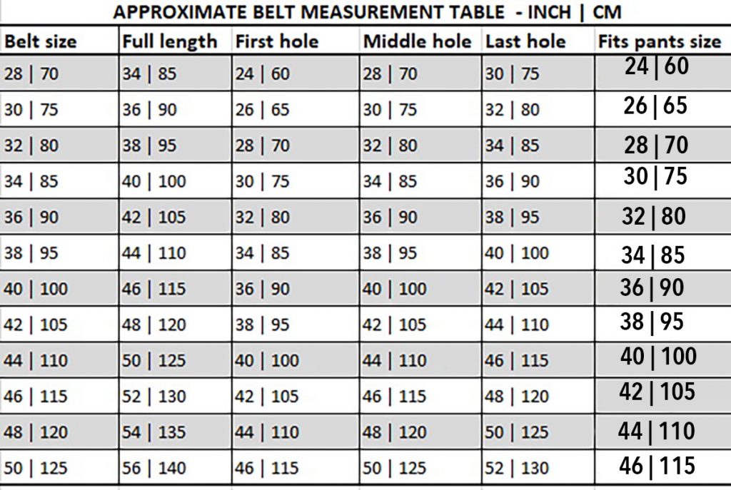 leather belt measure size chart new 2022