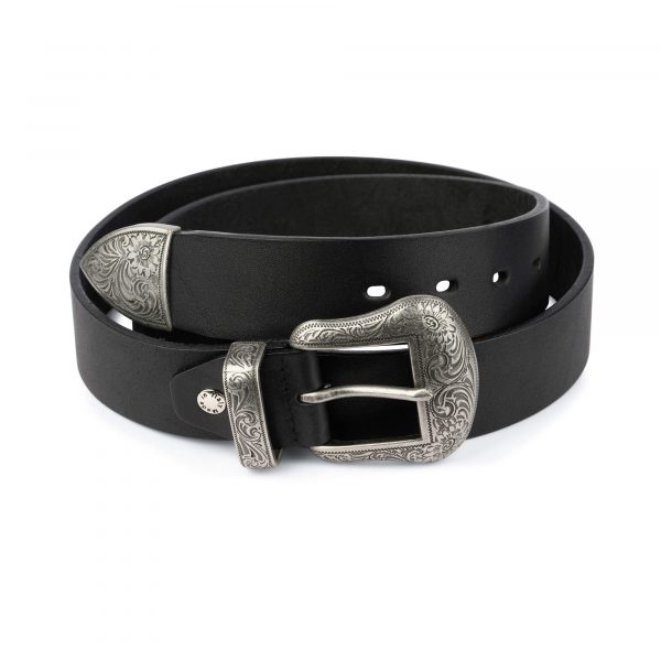 black mens cowboy belt silver buckle full grain leather 40 mm 28 46 75usd 1