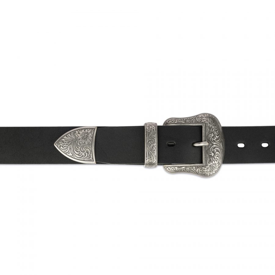 black mens cowboy belt silver buckle full grain leather 40 mm 28 46 75usd 2