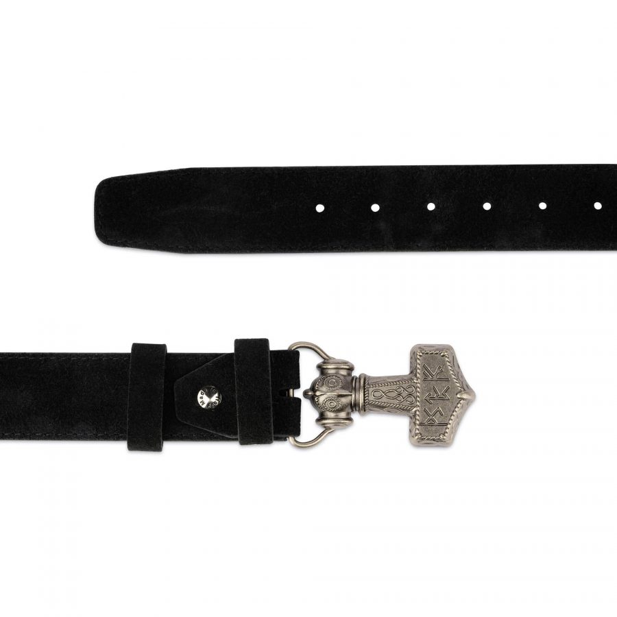 black suede viking belt with silver hammer buckle 4 0 cm 28 40 65usd 3