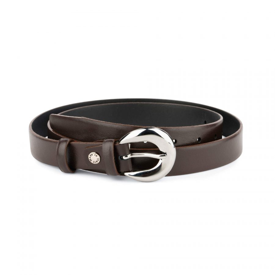 brown leather belt for lady with round silver buckle 28 42 49usd 1