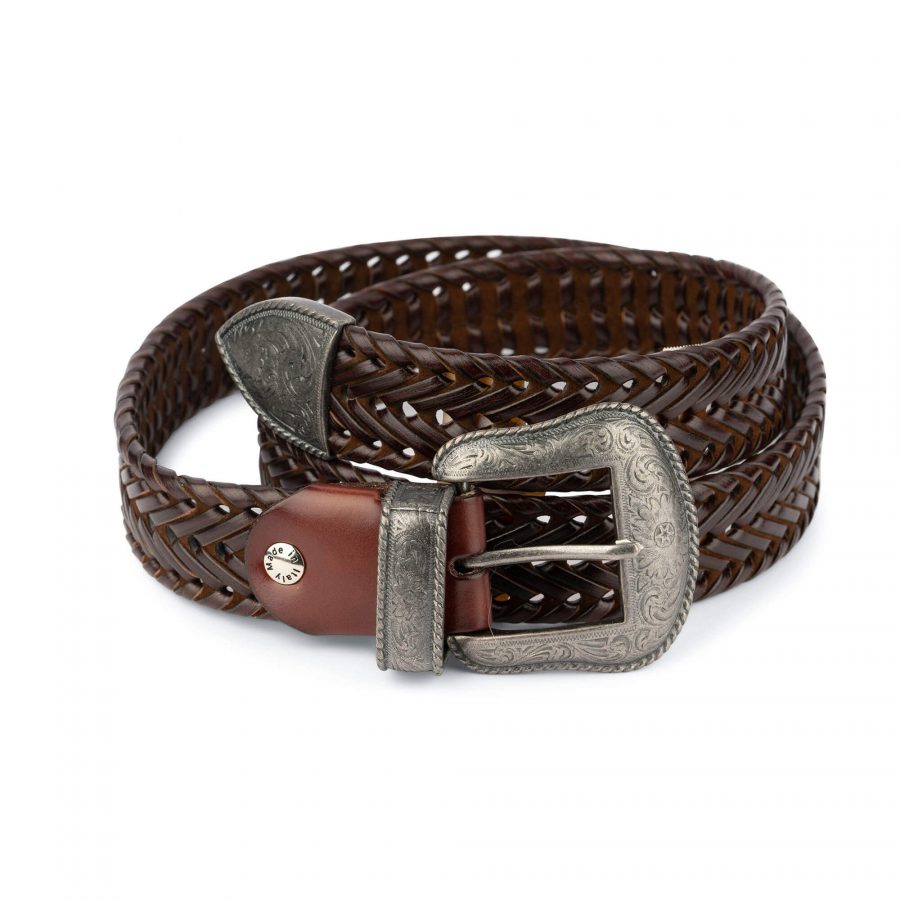 brown western braided belt for men silver buckle 28 44 usd75 1