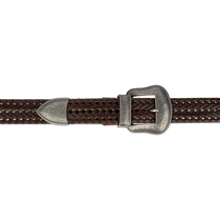 brown western braided belt for men silver buckle 28 44 usd75 2