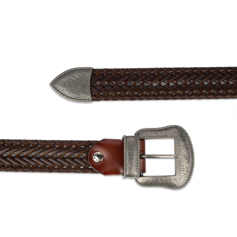 brown western braided belt for men silver buckle 28 44 usd75 3