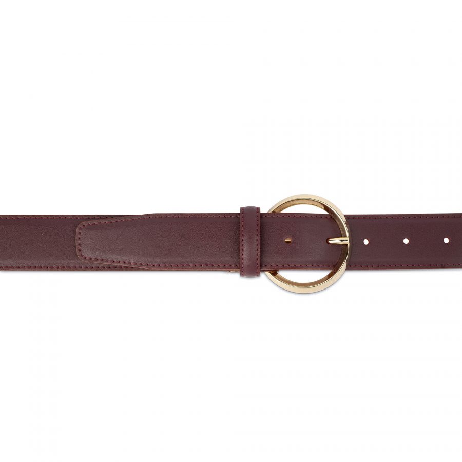 burgundy leather belt with gold circle buckle 75usd 2