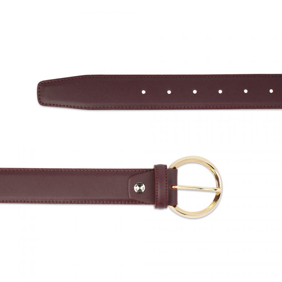 burgundy leather belt with gold circle buckle 75usd 3
