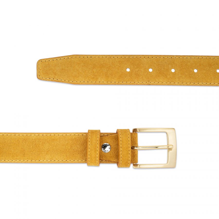 camel suede belt with gold buckle 35 mm 75usd 3
