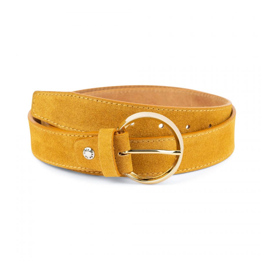 camel suede belt with round gold buckle 75usd 1