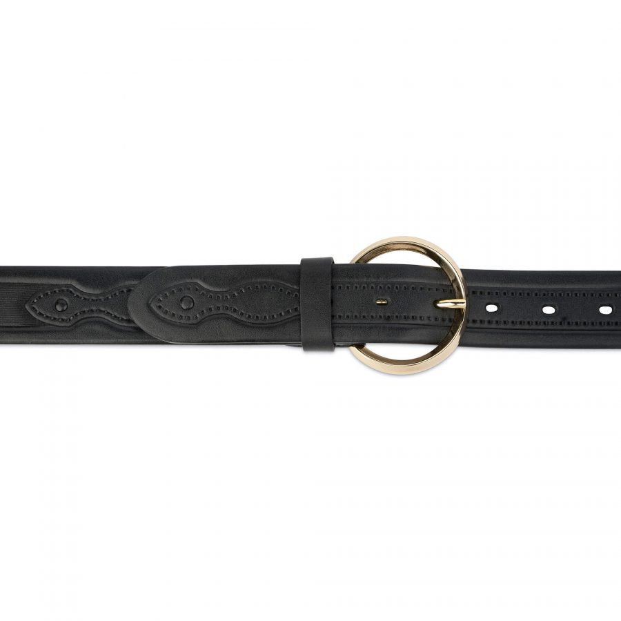 embossed leather belt with gold round buckle 75usd 3