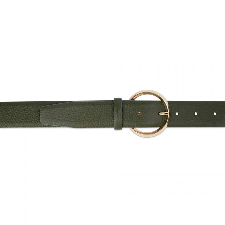green leather belt with gold round buckle 85usd 2