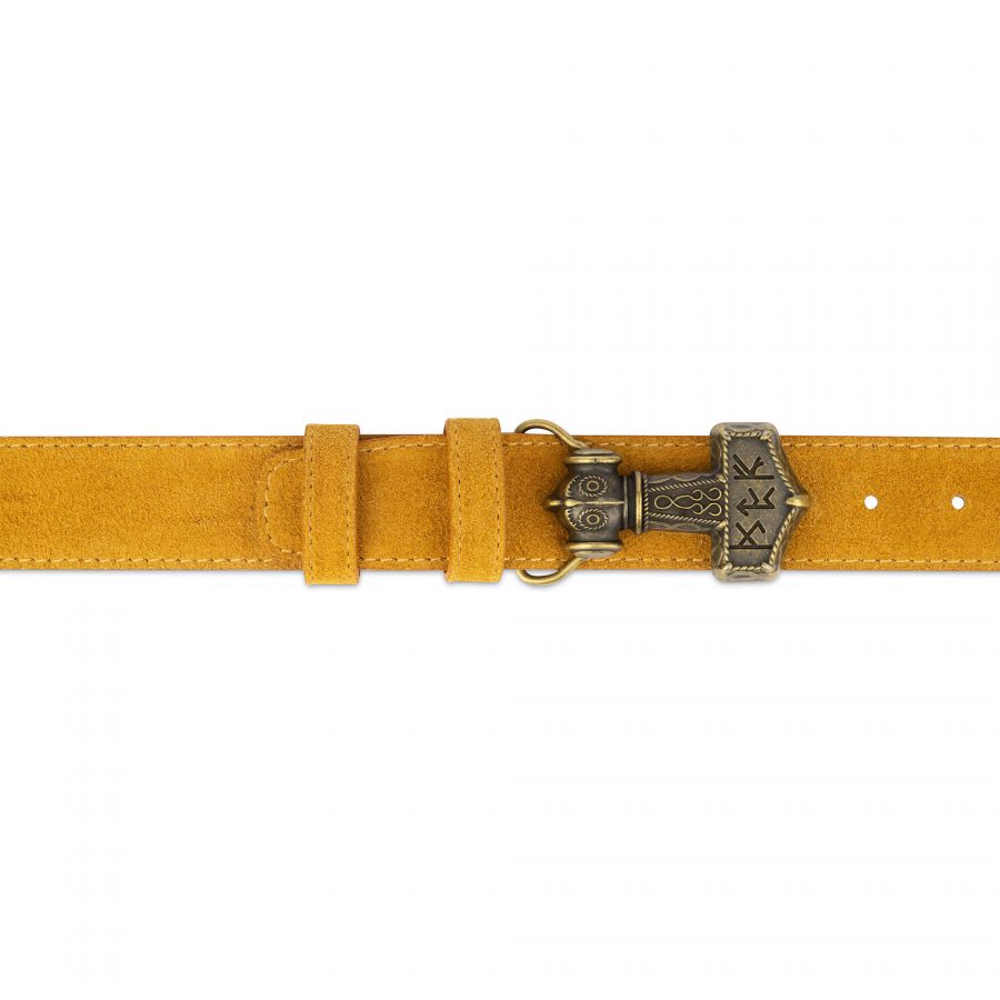 tan suede leather viking belt with bronze hammer buckle 4 0cm 28 44 65usd 2
