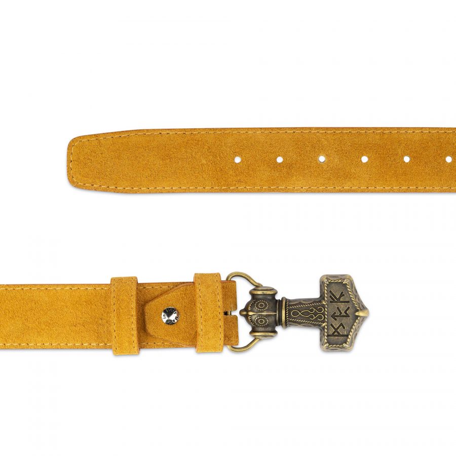 tan suede leather viking belt with bronze hammer buckle 4 0cm 28 44 65usd 3
