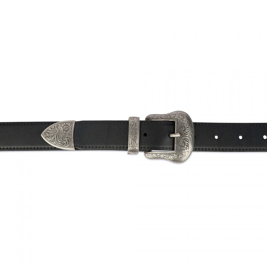 western belt with silver buckle black full grain leather 30 mm 28 40 55usd 2