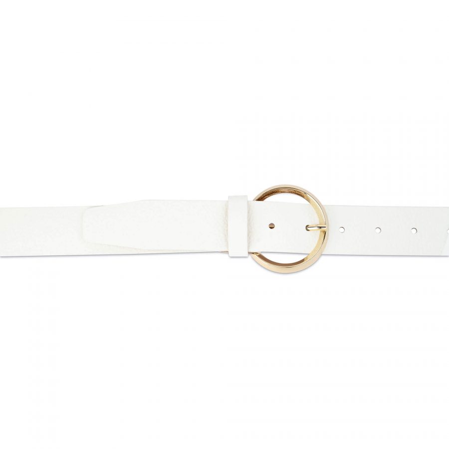 white leather belt with gold circle buckle 75usd 2