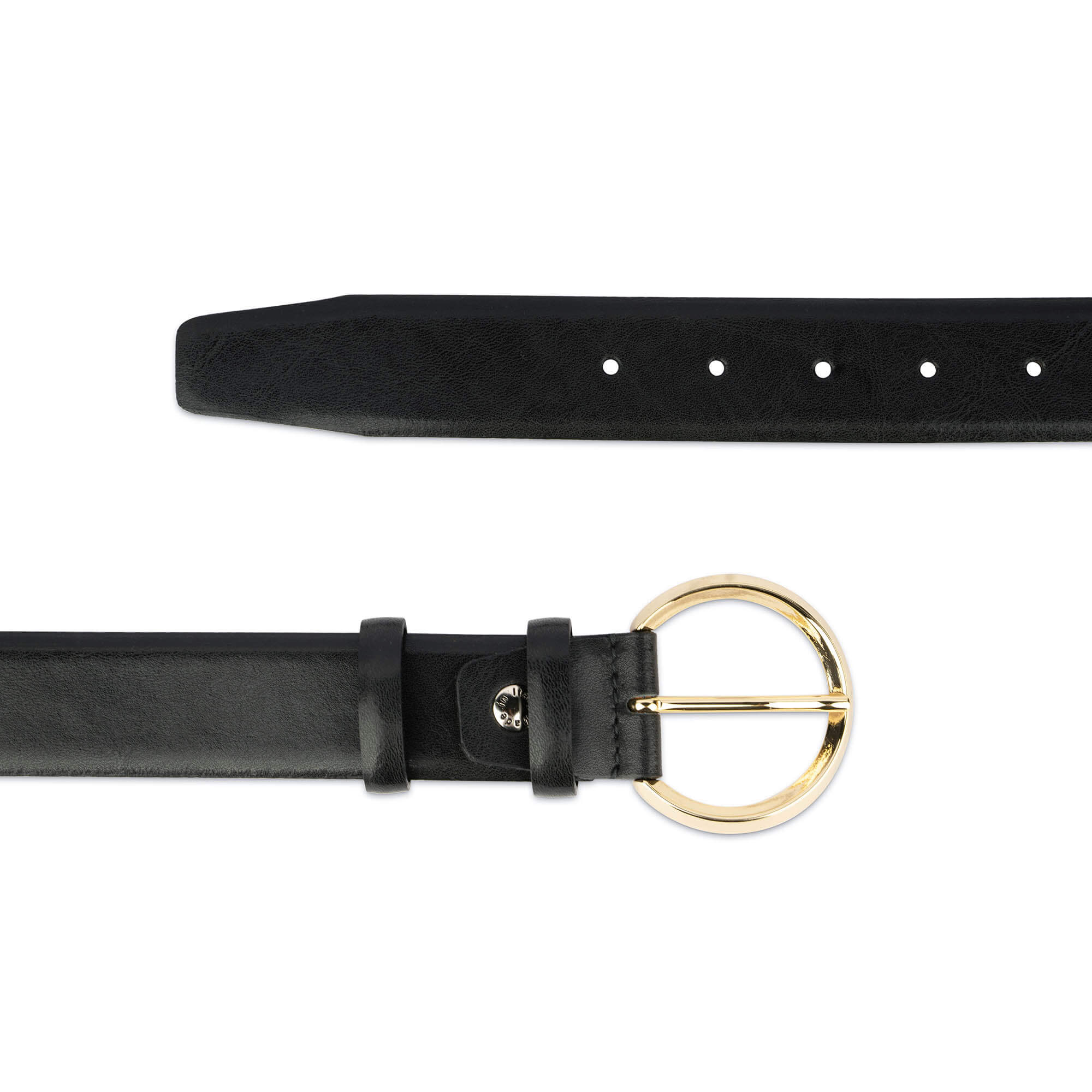 Buy Womens Black Belt With Gold Buckle | 35 Mm Circle | LeatherBelts