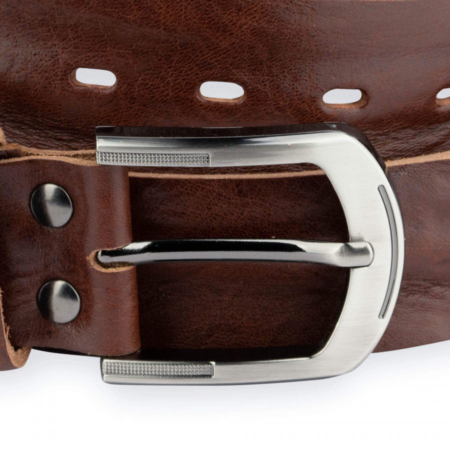 Big And Tall Mens Belt For Jeans Brown Full Grain Leather 2