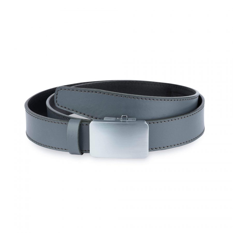 Comfort Click Belt For Suit Gray Leather Silver Buckle 1