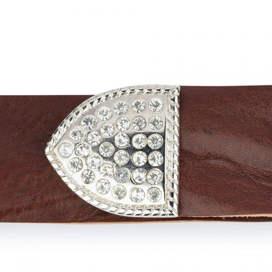 Rhinestone Buckle Belt For Big And Tall Brown Full Grain Leather 6