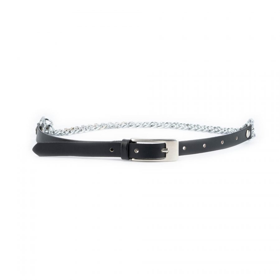 Silver Chain Belt For Women Black Genuine Leather 1 5 cm 3