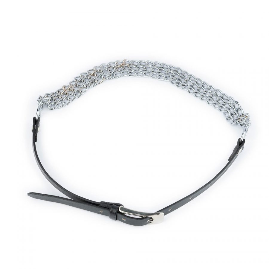 Silver Chain Belt For Women Black Genuine Leather 1 5 cm 4