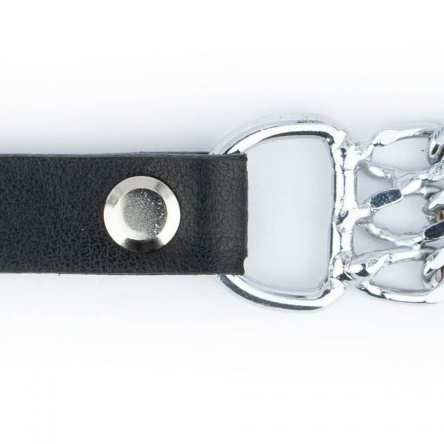 Silver Chain Belt For Women Black Genuine Leather 1 5 cm 7