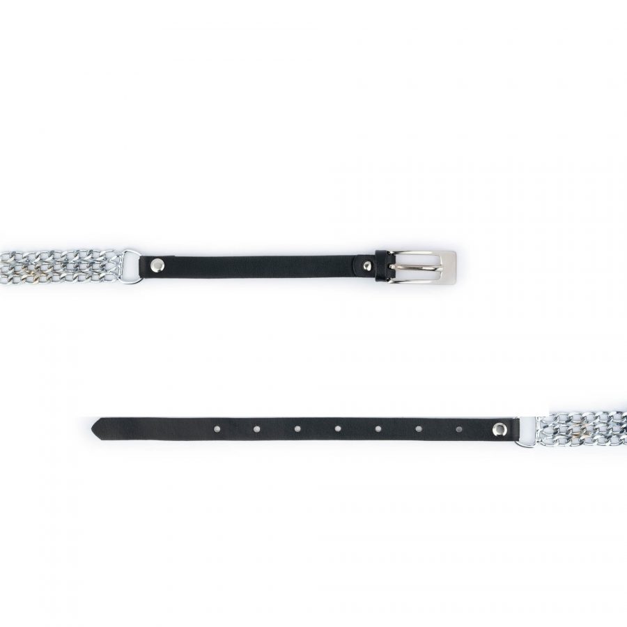 Silver Chain Belt For Women Black Genuine Leather 1 5 cm 9