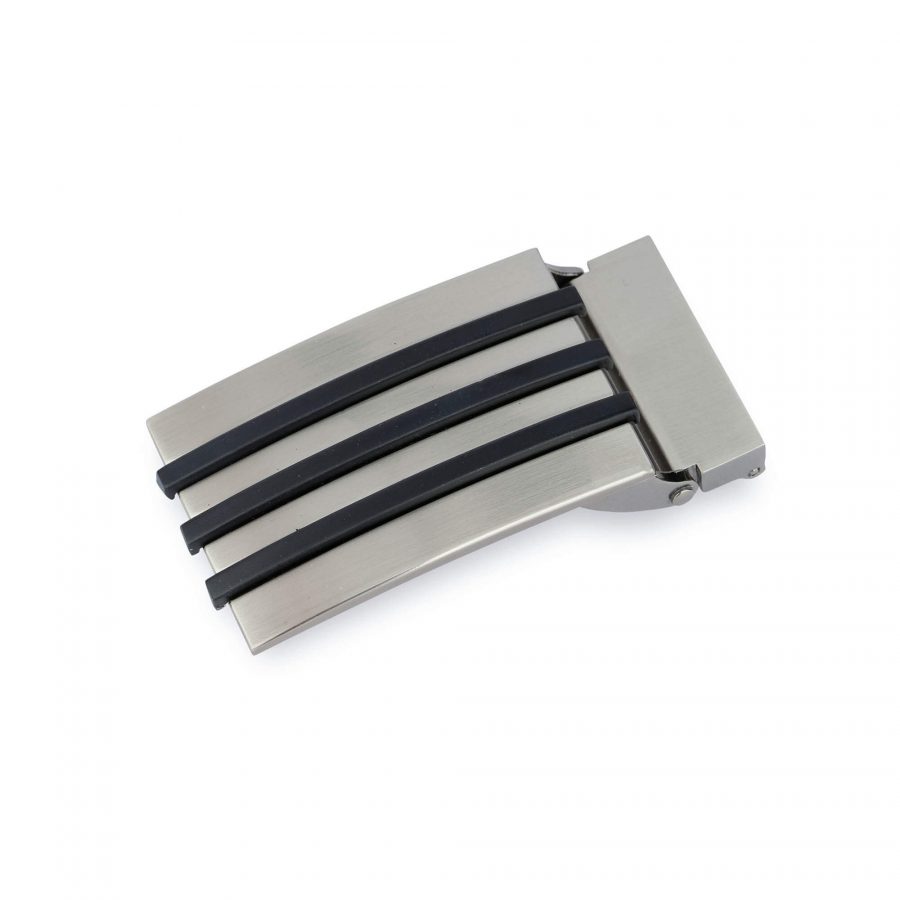 Silver Gray Mens Belt Buckle With Black Stripes 35 Mm 1