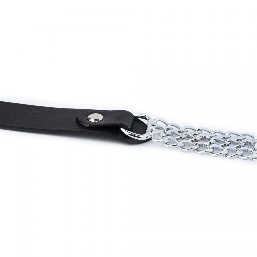 Western Silver Chain Belt For Women Black Full Grain Leather 11