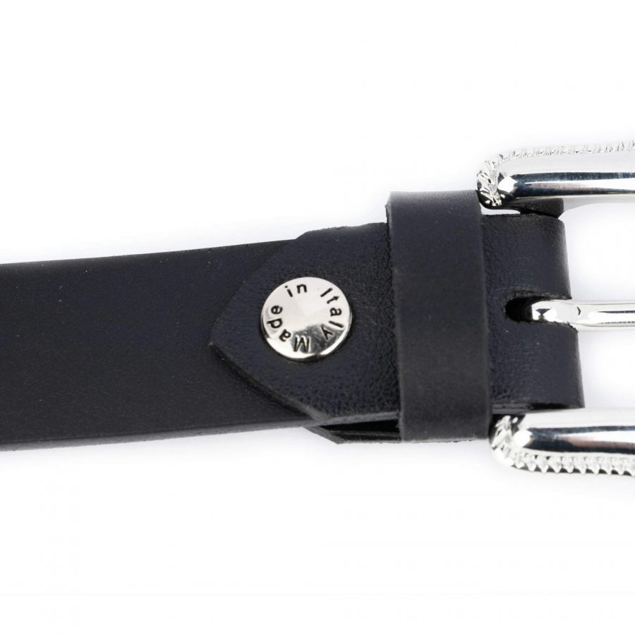 Western Silver Chain Belt For Women Black Full Grain Leather 14