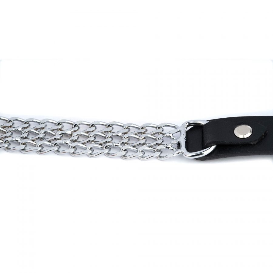 Western Silver Chain Belt For Women Black Full Grain Leather 17